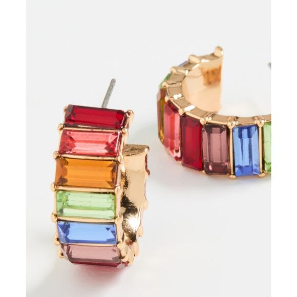 Kenneth Jay Lane Hoop Earrings With Rainbow Baguette Gold - One Size - Picture 1 of 3